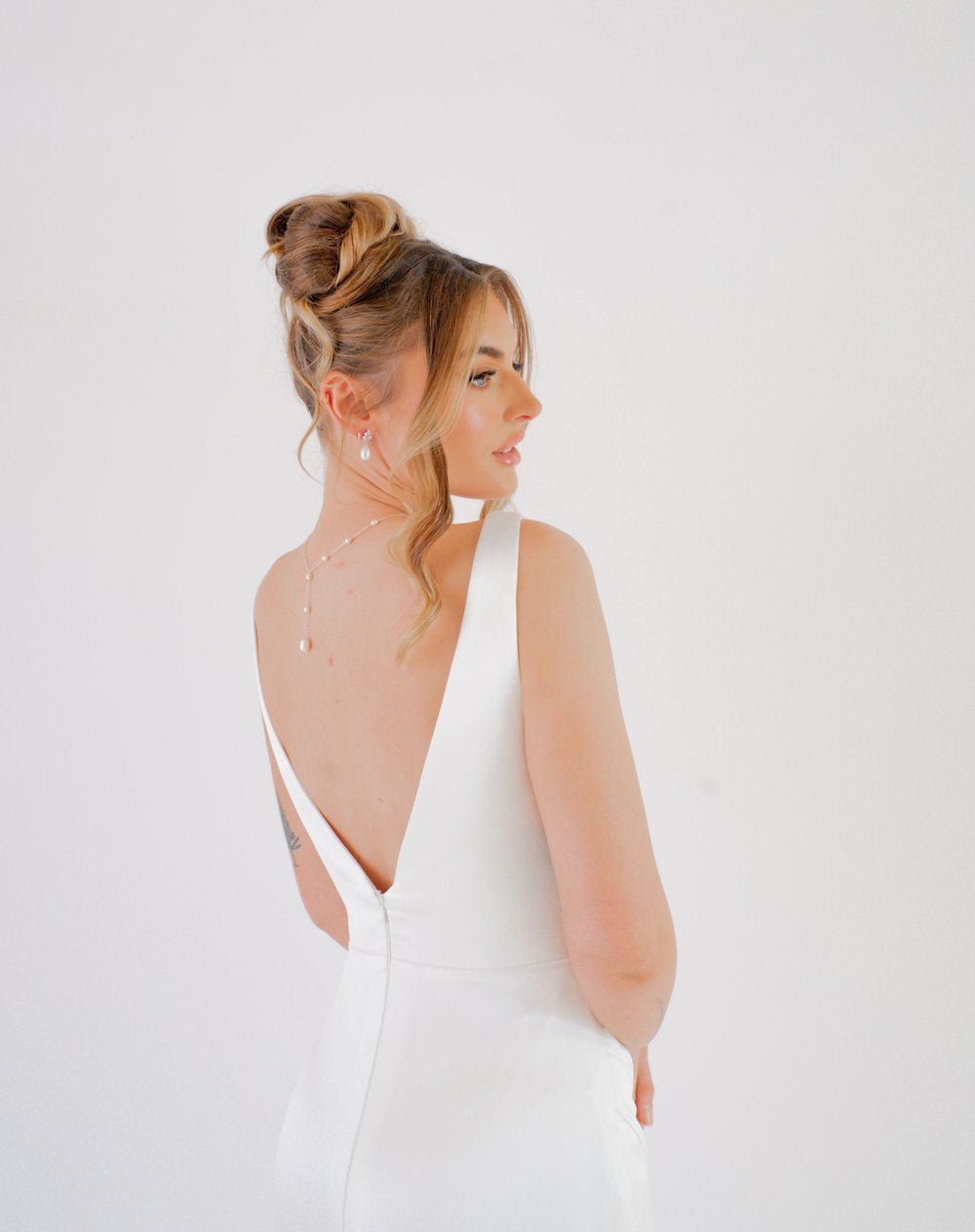 Luxurious Silky Satin Bridal Gown with Low V-Neckline Plus Size - EVERLY - WonderlandByLilian