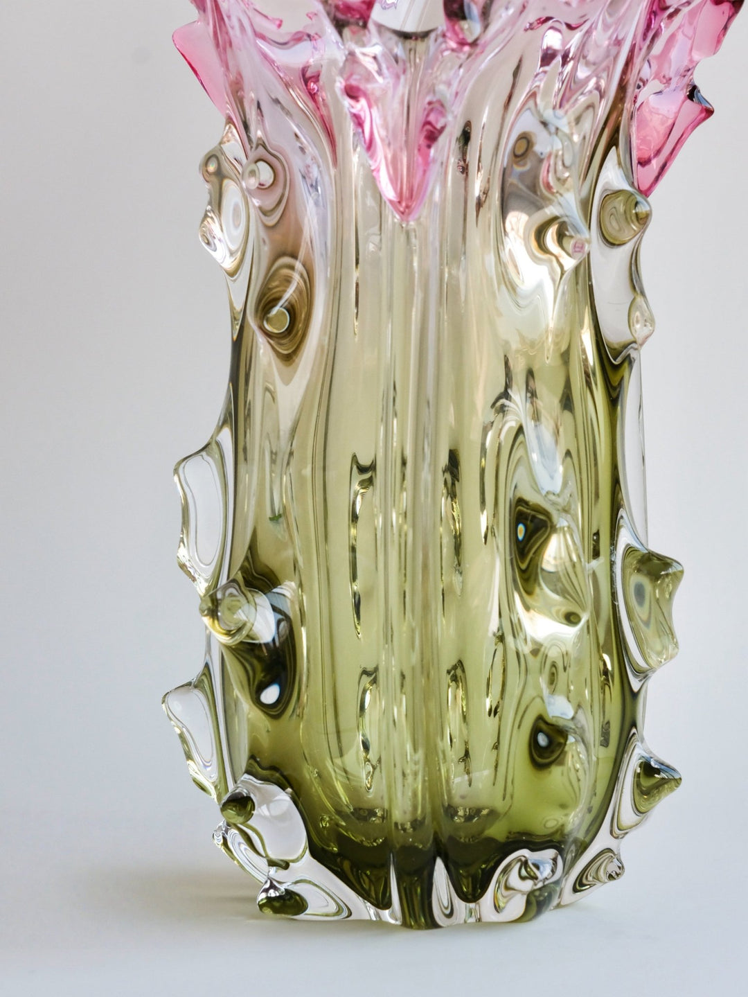Luxury Handmade French Baccarat Crystal Vase in Gradient Pink and Green Hand - Blown Heavy Crystal - WonderlandByLilian