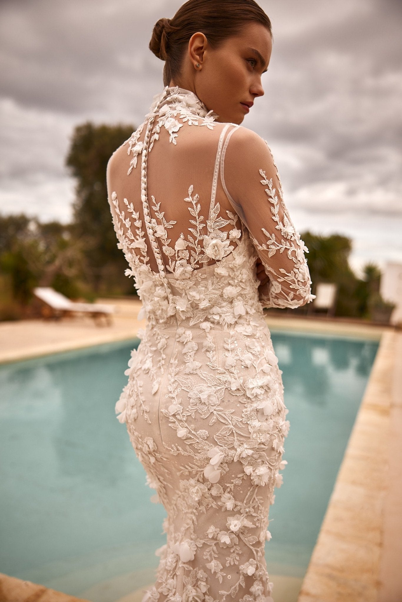Luxury High-Neck Floral Appliqué Wedding Dress with Long Sleeves Plus –  WonderlandByLilian