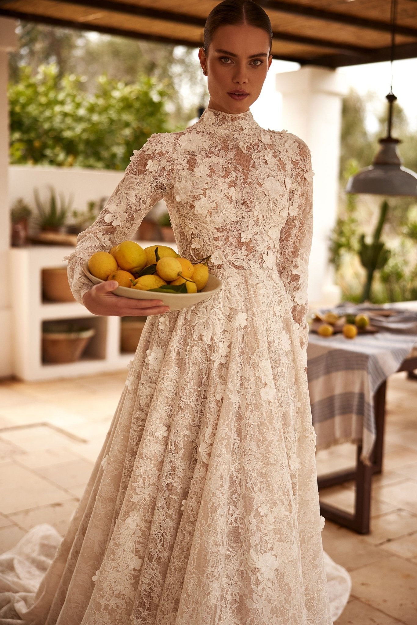 Luxury High Neck Modest Long Sleeve Vintage-Inspired Lace Wedding Gown Plus Size - WonderlandByLilian