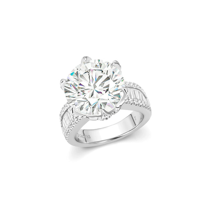 Luxury Round Cut Cubic Zirconia Decoy Engagement Ring 10 Carat with Pave Band - WonderlandByLilian