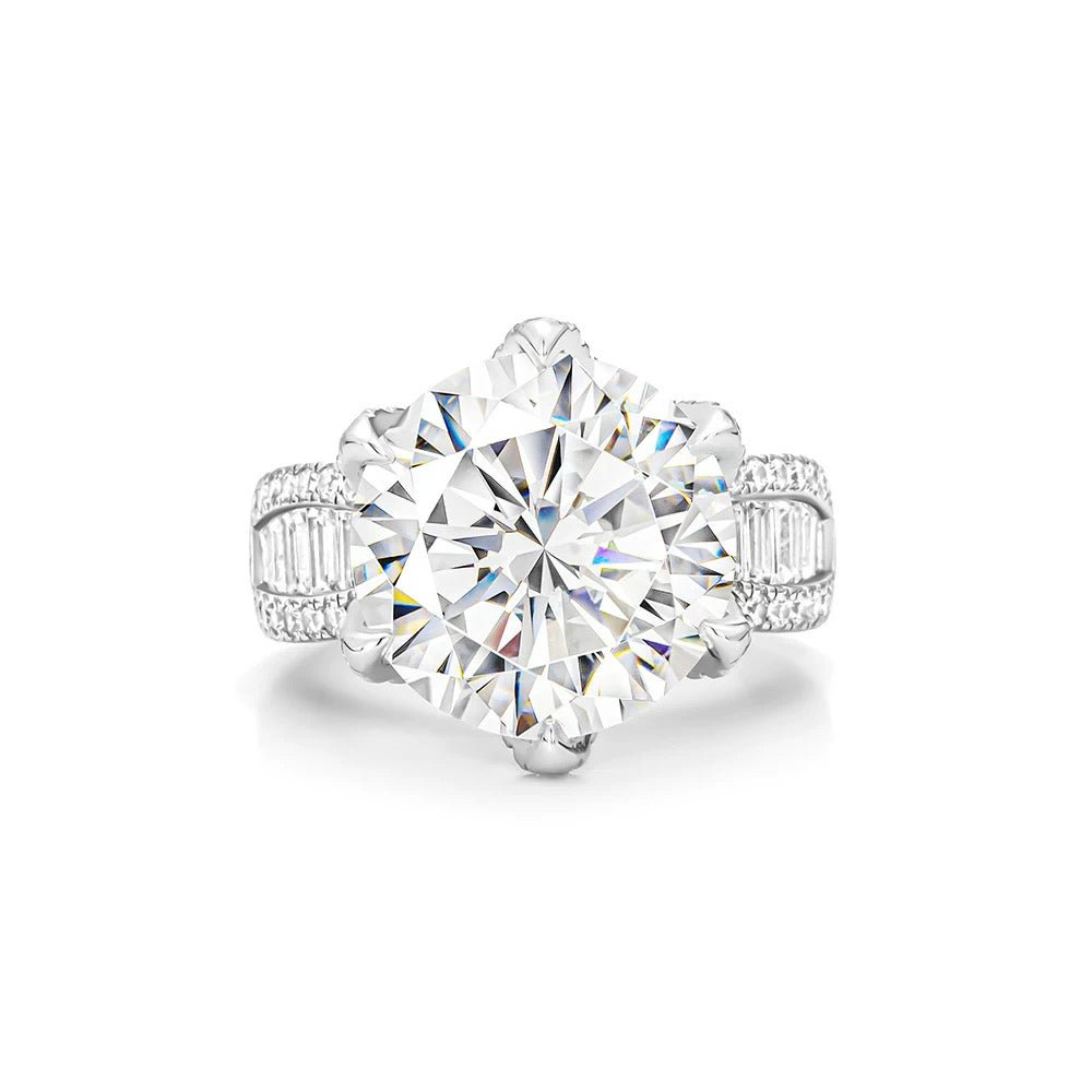 Luxury Round Cut Cubic Zirconia Decoy Engagement Ring 10 Carat with Pave Band - WonderlandByLilian