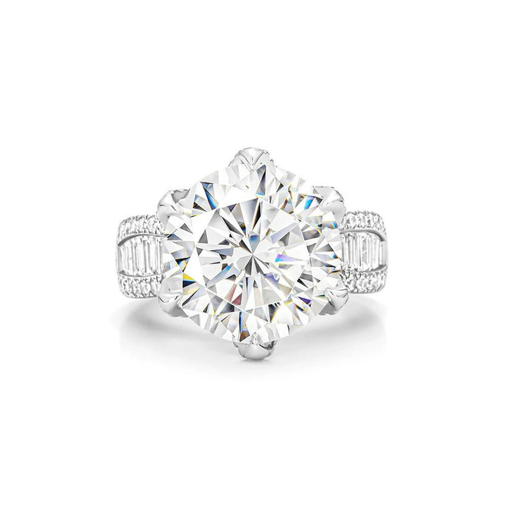 Luxury Round Cut Cubic Zirconia Decoy Engagement Ring 10 Carat with Pave Band - WonderlandByLilian