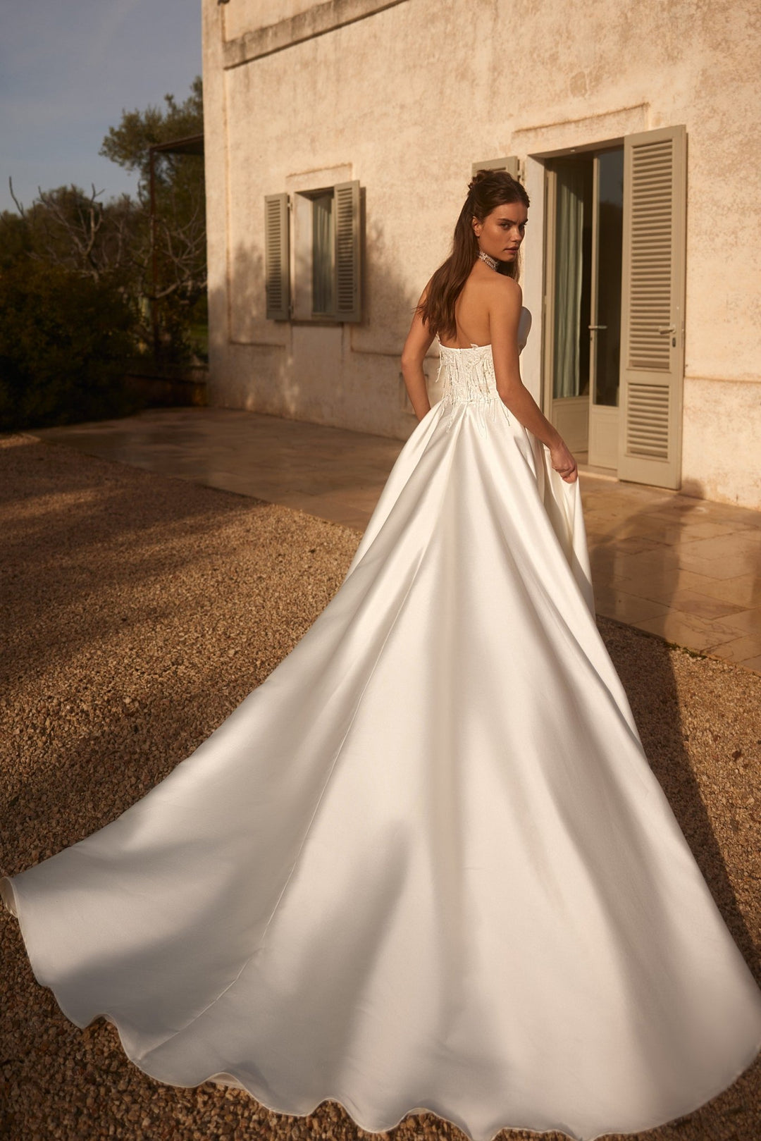 Luxury Satin Strapless Wedding Gown with Beaded Corset and Majestic Train Plus Size - WonderlandByLilian