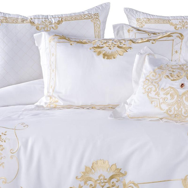 Luxury White Egyptian Cotton Embroidery Bedding Set - WonderlandByLilian