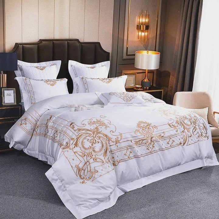 Luxury White Egyptian Cotton Embroidery Bedding Set - WonderlandByLilian