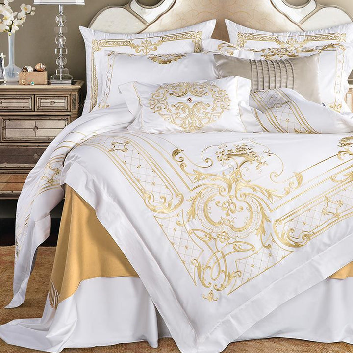 Luxury White Egyptian Cotton Embroidery Bedding Set - WonderlandByLilian