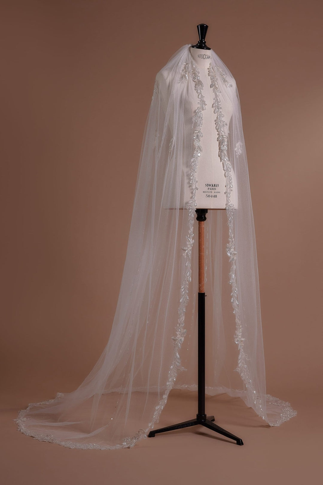 Magnificent Full-Length Cathedral Veil with Detailed Embroidery and Sequined Accents - WonderlandByLilian