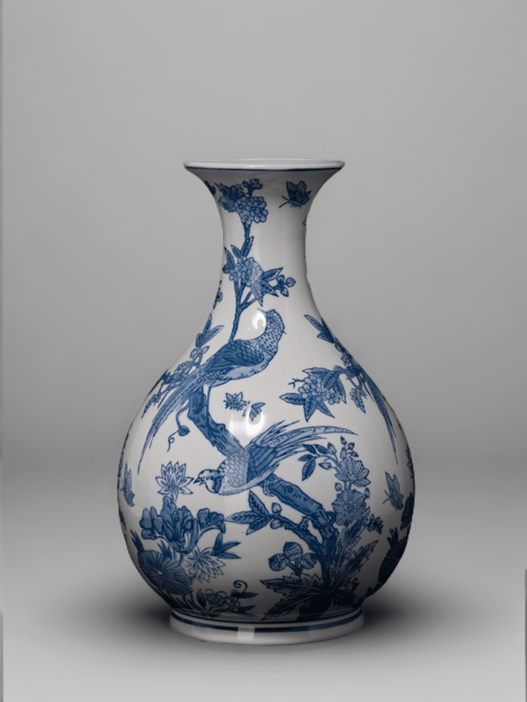 Mandarin Handmade Blue and White Porcelain Vases with Hand Painted Phoenix and Floral Design - WonderlandByLilian