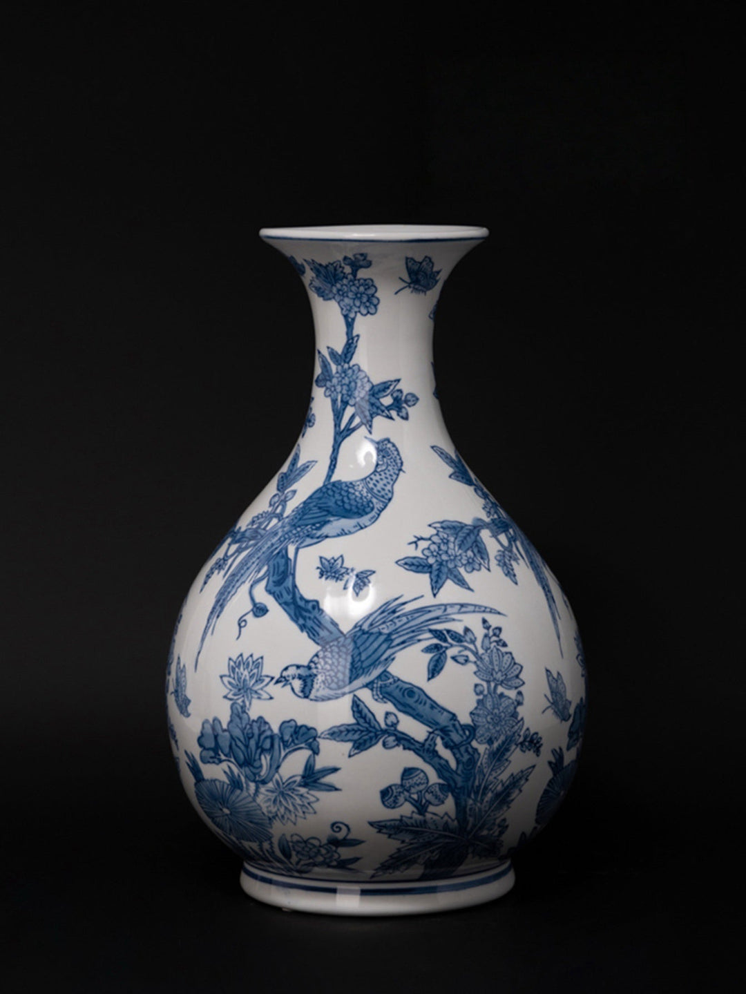 Mandarin Handmade Blue and White Porcelain Vases with Hand Painted Phoenix and Floral Design - WonderlandByLilian
