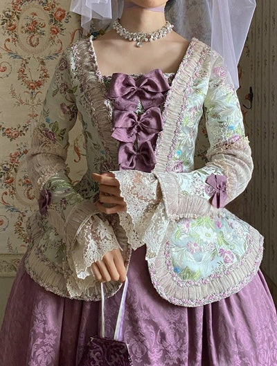 Marie Antoinette Lavender Purple Ball Gown - Purple Rococo Style Dress and Baroque Wedding Dress with Lace and Bow Tie Plus Size - WonderlandByLilian