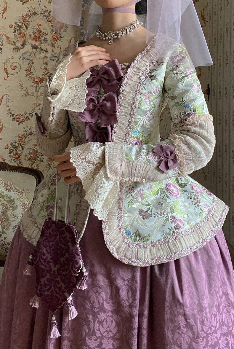 Marie Antoinette Lavender Purple Ball Gown - Purple Rococo Style Dress and Baroque Wedding Dress with Lace and Bow Tie Plus Size Size 2 / Purple Marie Antoinette Lavender Purple Ball Gown - Purple Rococo Style Dress and Baroque Wedding Dress with Lace and Bow Tie Plus Size Size 2 / Purple
