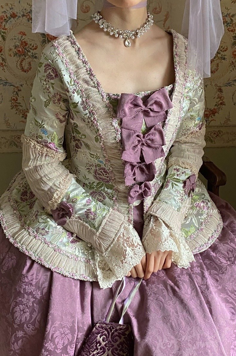 Marie Antoinette Lavender Purple Ball Gown - Purple Rococo Style Dress and Baroque Wedding Dress with Lace and Bow Tie Plus Size - WonderlandByLilian