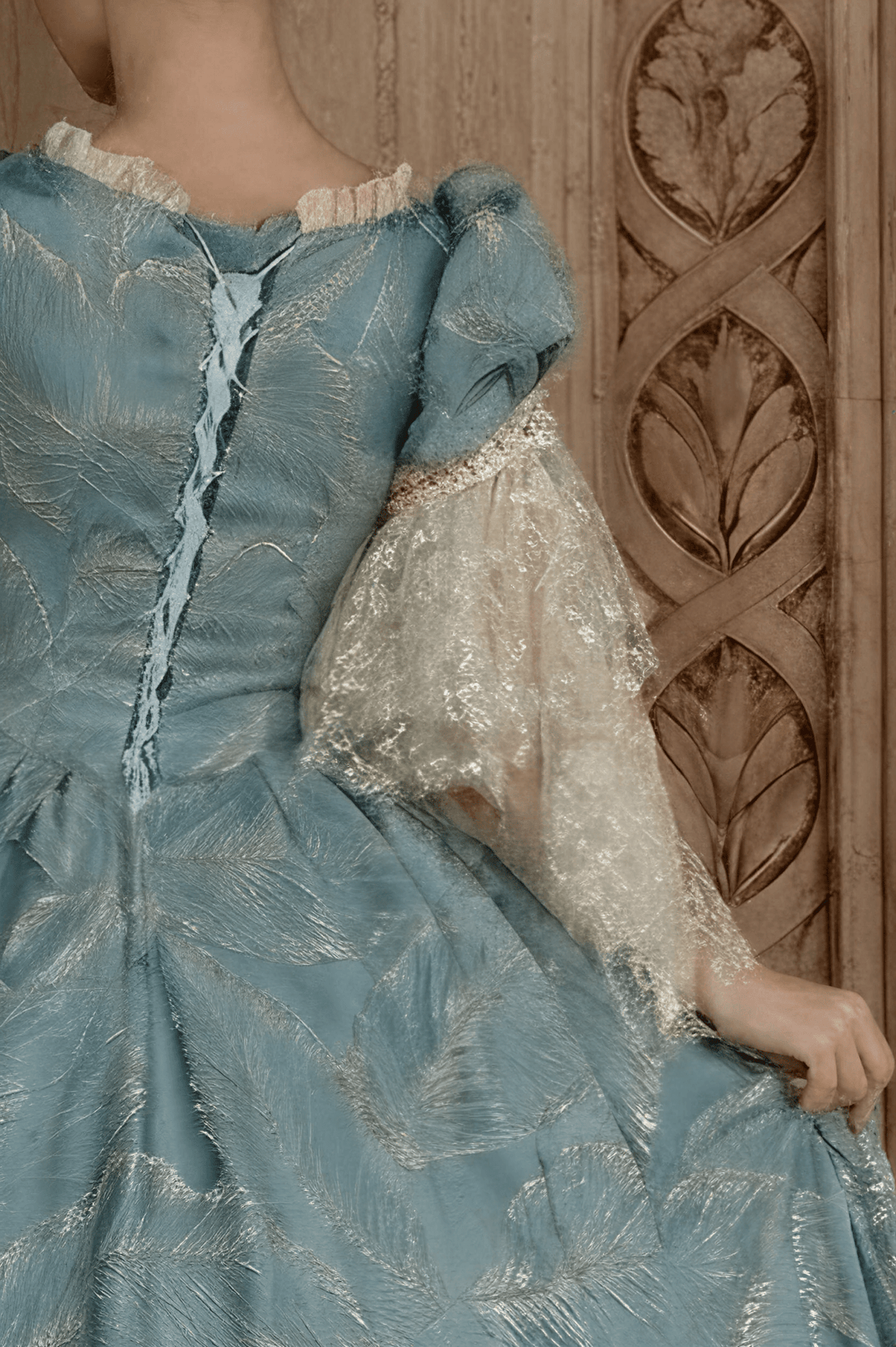 Marie Antoinette Rococo Style Dress in Blue and Ivory with Layered Skirt and Lace Bell Sleeves – Baroque Ball Gown Plus Size - WonderlandByLilian