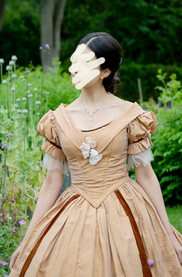 Marie Antoinette Yellow Ball Gown with Bow - Rococo Style Dress with Lace and Floral Accents Plus Size - WonderlandByLilian