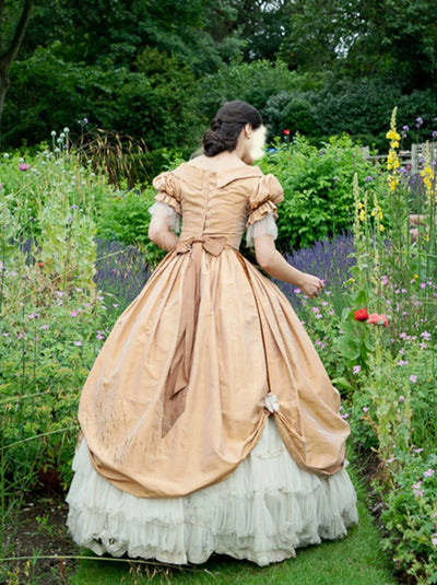 Marie Antoinette Yellow Ball Gown with Bow - Rococo Style Dress with Lace and Floral Accents Plus Size - WonderlandByLilian