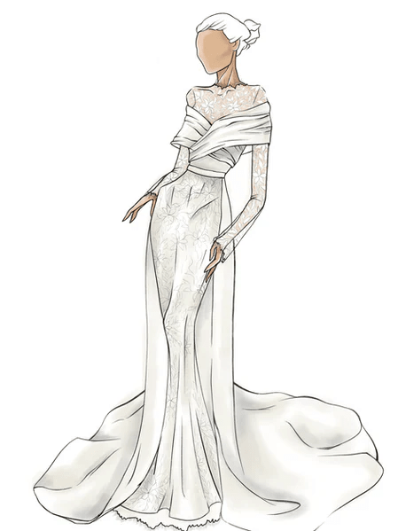 Mermaid Wedding Gown with Mikado Corset and Convertible Overskirt – Long Sleeves Wedding Dress with High Neck Plus Size - Eliana - WonderlandByLilian