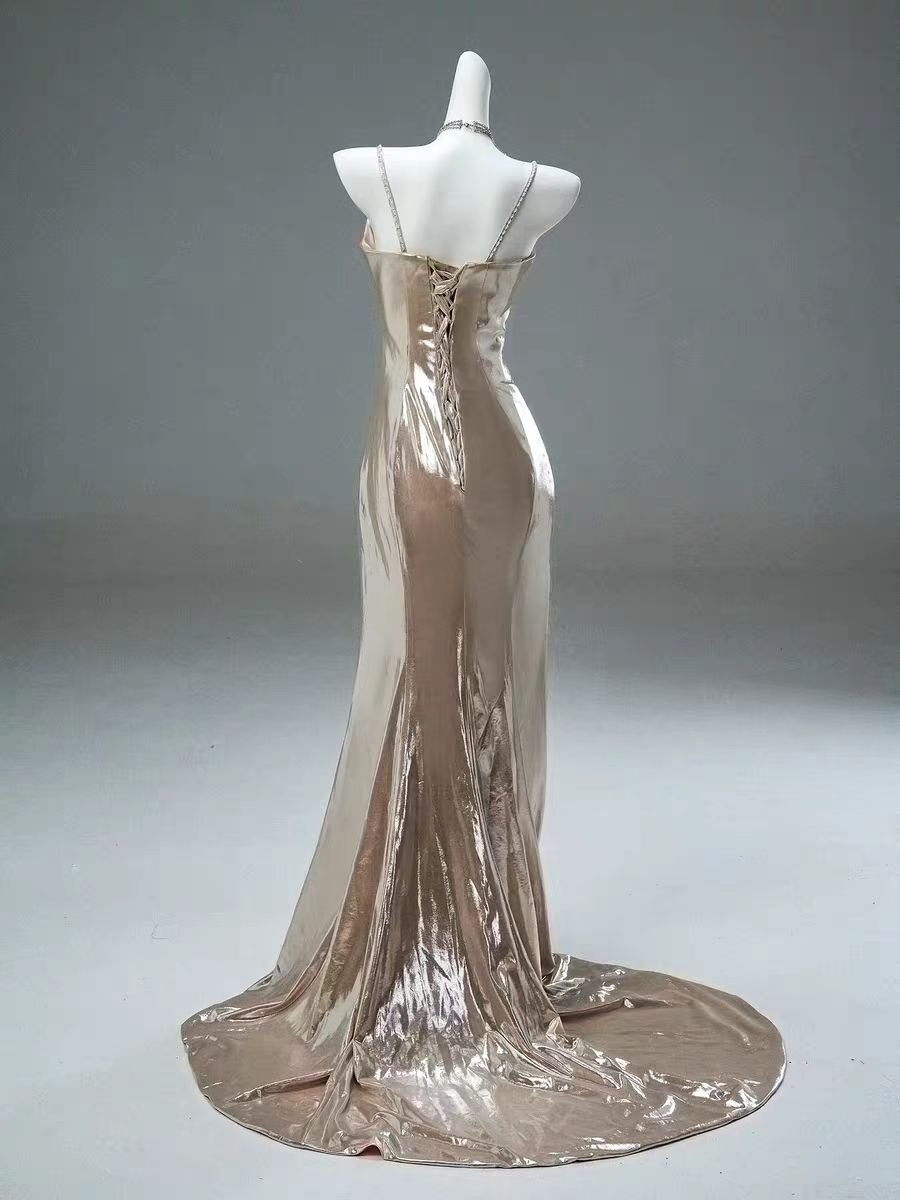 Champagne Satin Floor Length Evening Gown - Plus Size Custom made / Champagne Champagne Satin Floor Length Evening Gown - Plus Size Custom made / Champagne