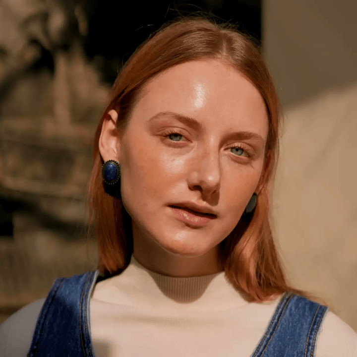 Midnight Reverie – Handmade Vintage Blue Oval Earrings – The Blue Night Star River - WonderlandByLilian