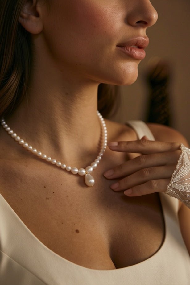 Minimalist Freshwater Pearl Necklace Regency Era Bridal Necklace Vintage Romantic Choker - WonderlandByLilian