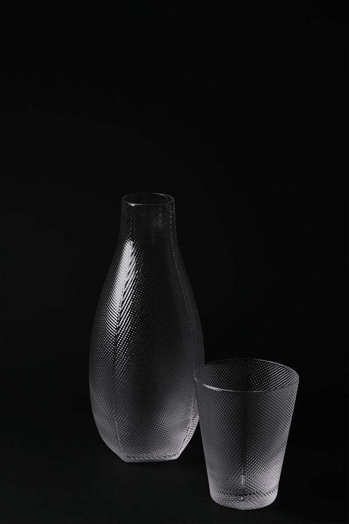 Minimalist Handmade Murano Clear Glass Carafe and Bowl Set with Nano Texture Italian Import - WonderlandByLilian