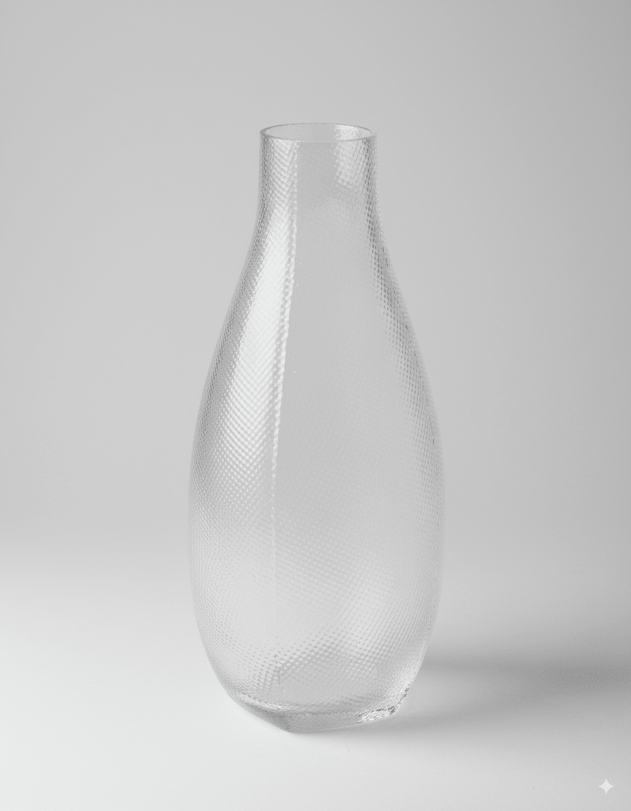 Minimalist Handmade Murano Clear Glass Carafe and Bowl Set with Nano Texture Italian Import - WonderlandByLilian