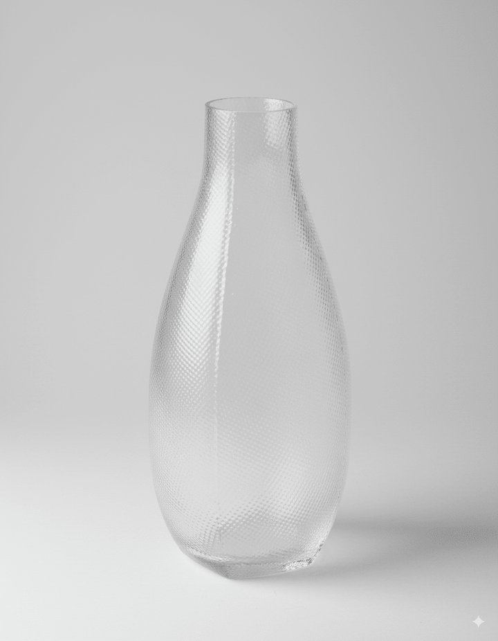 Minimalist Handmade Murano Clear Glass Carafe and Bowl Set with Nano Texture Italian Import - WonderlandByLilian
