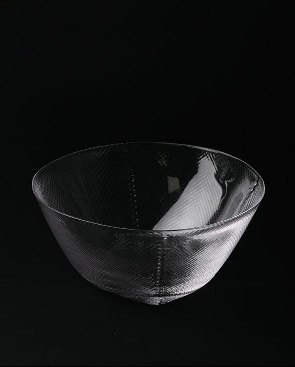 Minimalist Handmade Murano Clear Glass Carafe and Bowl Set with Nano Texture Italian Import - WonderlandByLilian