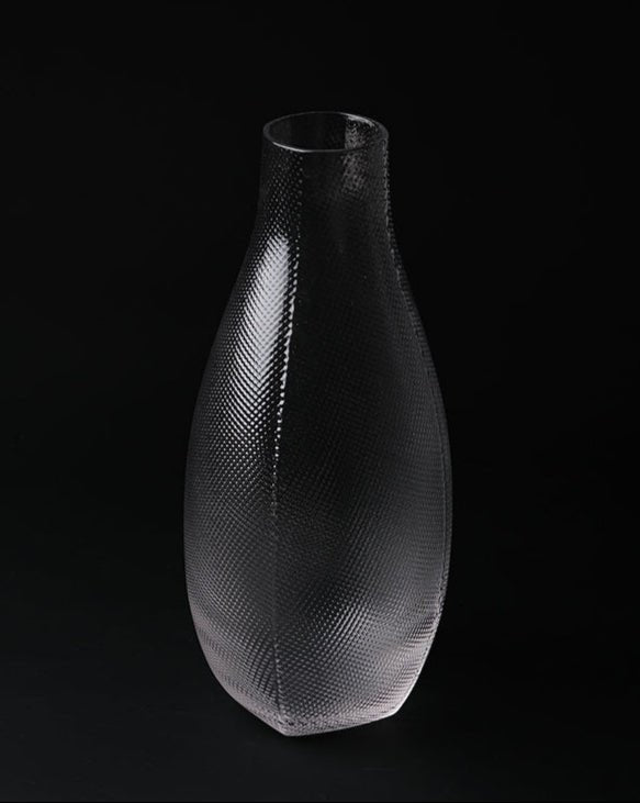 Minimalist Handmade Murano Clear Glass Carafe and Bowl Set with Nano Texture Italian Import - WonderlandByLilian