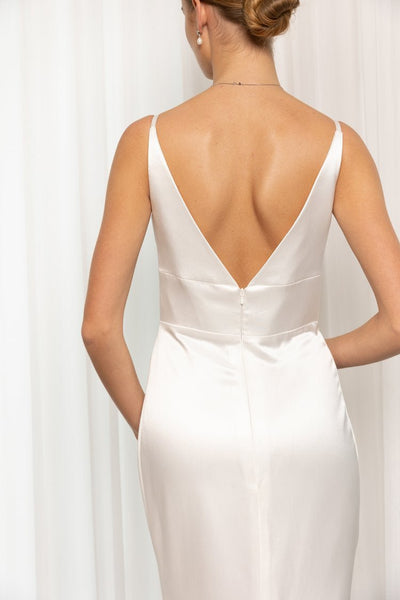 Minimalist Simple Silky Satin Bridal Gown with V-Neckline Plus Size - LEONA - WonderlandByLilian