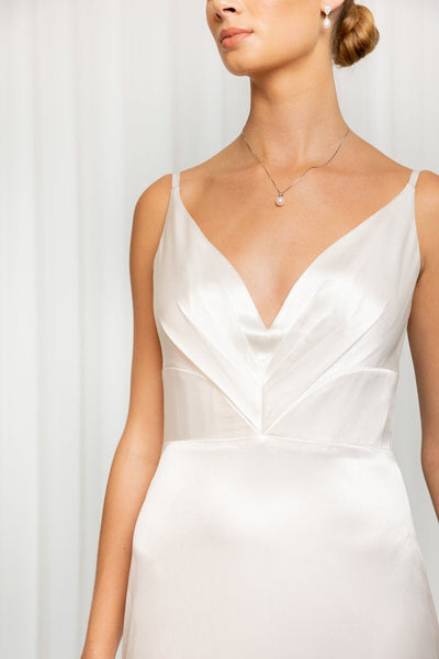 Minimalist Simple Silky Satin Bridal Gown with V-Neckline Plus Size - LEONA - WonderlandByLilian