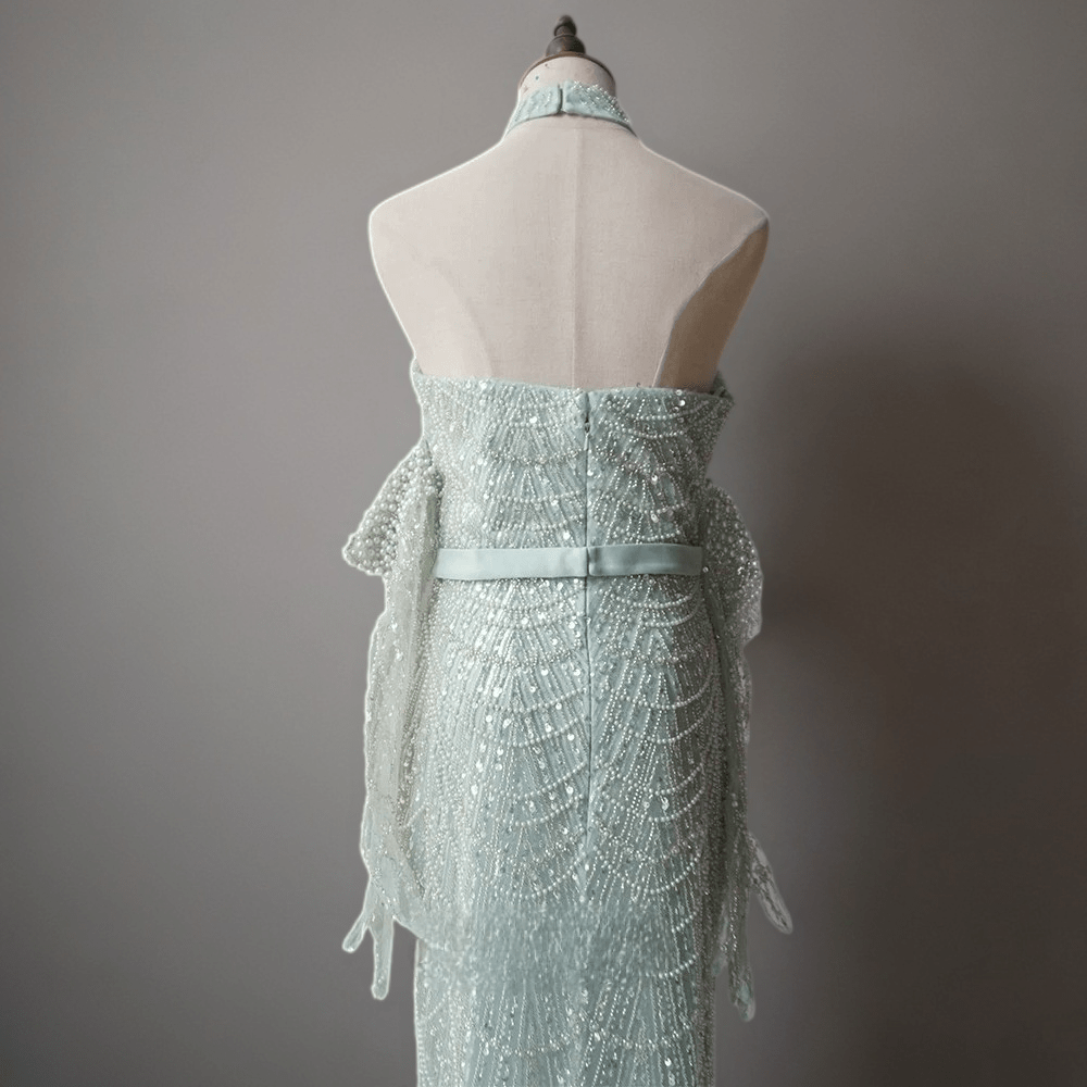 Mint Green Beaded Cold-Shoulder Dress - Pretty Sequin Dress- Elegant Halter Neck Sequin Evening Gown Plus Size Size 12 / Teal Green Mint Green Beaded Cold-Shoulder Dress - Pretty Sequin Dress- Elegant Halter Neck Sequin Evening Gown Plus Size Size 12 / Teal Green