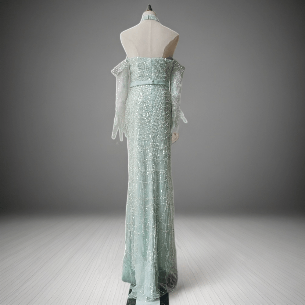 Mint Green Beaded Cold-Shoulder Dress - Pretty Sequin Dress- Elegant Halter Neck Sequin Evening Gown Plus Size Size 12 / Teal Green Mint Green Beaded Cold-Shoulder Dress - Pretty Sequin Dress- Elegant Halter Neck Sequin Evening Gown Plus Size Size 12 / Teal Green
