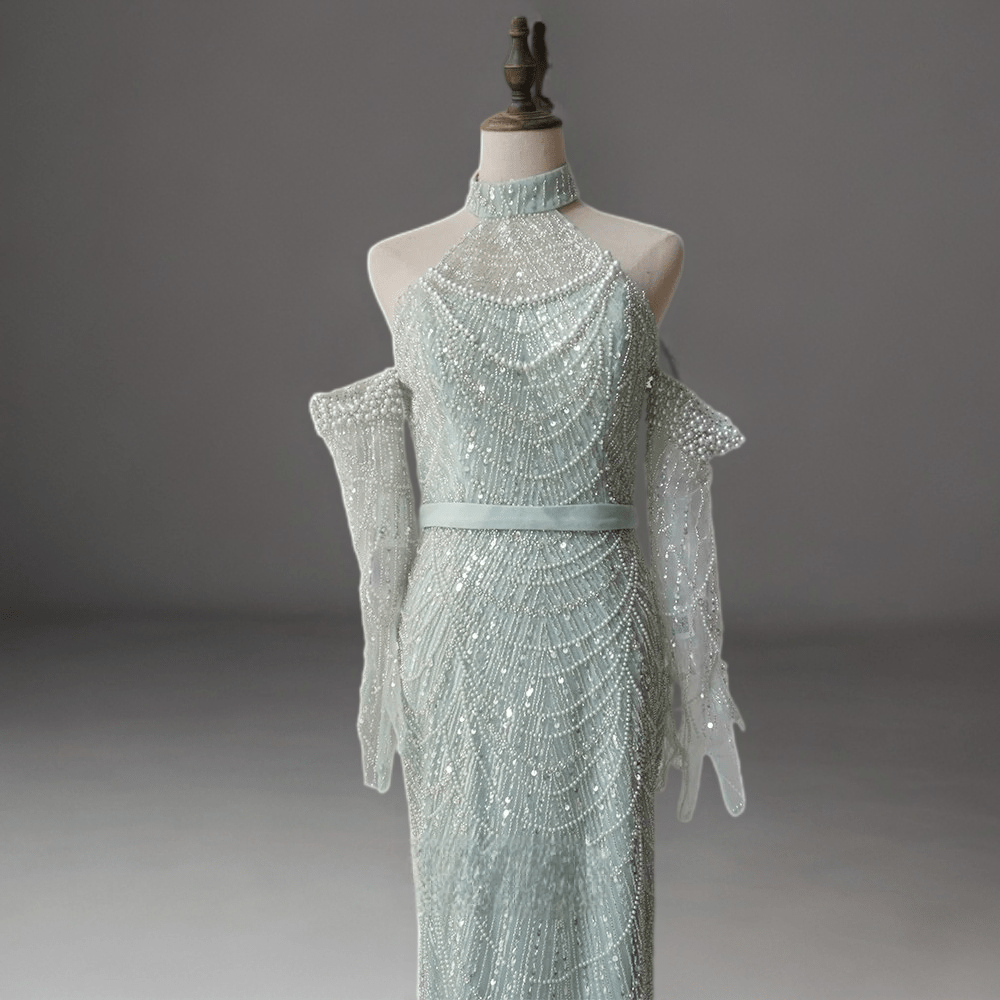 Mint Green Beaded Cold-Shoulder Dress - Pretty Sequin Dress- Elegant Halter Neck Sequin Evening Gown Plus Size Size 12 / Teal Green Mint Green Beaded Cold-Shoulder Dress - Pretty Sequin Dress- Elegant Halter Neck Sequin Evening Gown Plus Size Size 12 / Teal Green