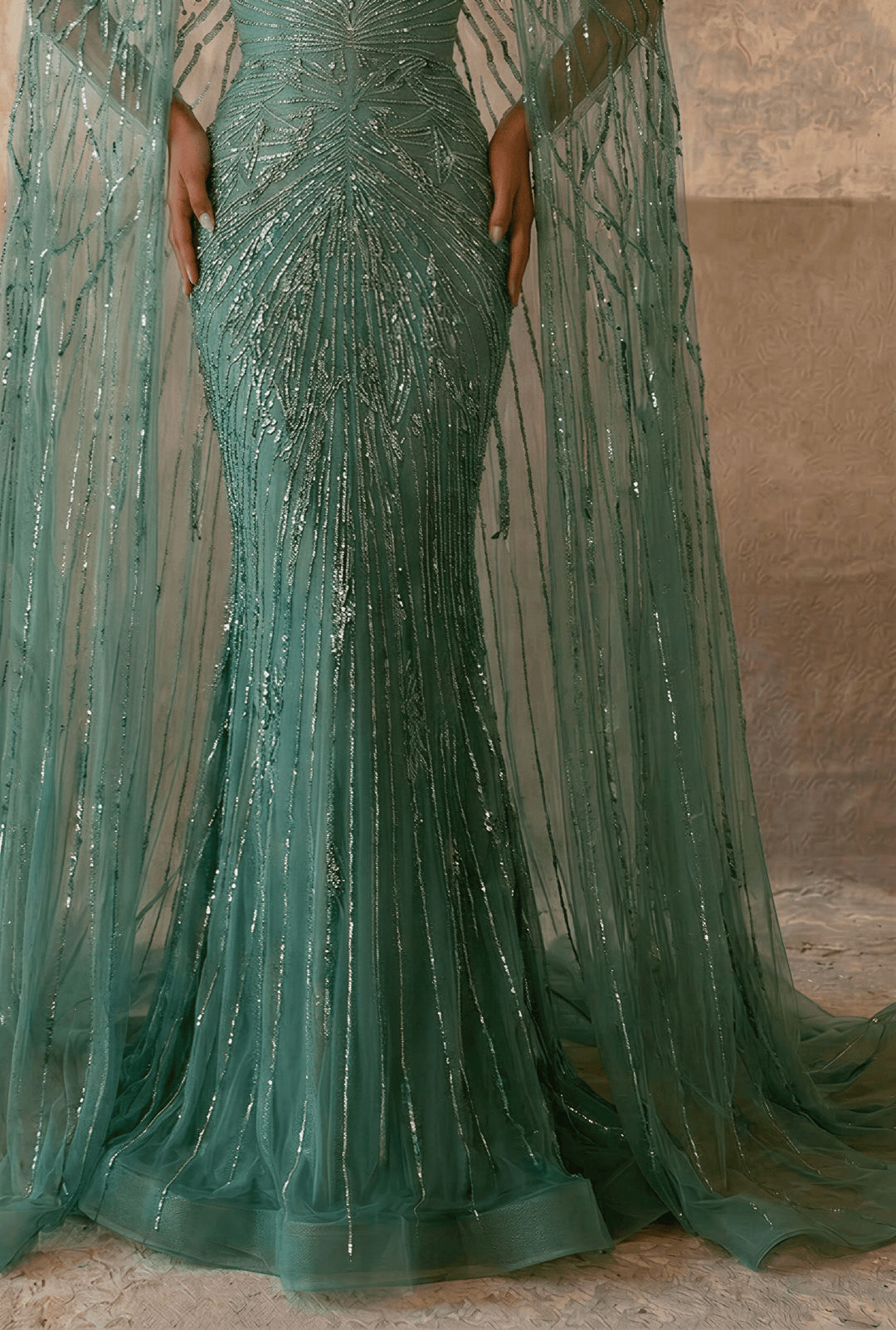 Mint Green Designer Sequin Gown – Sparkly Maxi Dress with Long Sleeves and Train Plus Size Size 0 / Teal Green / No Choker