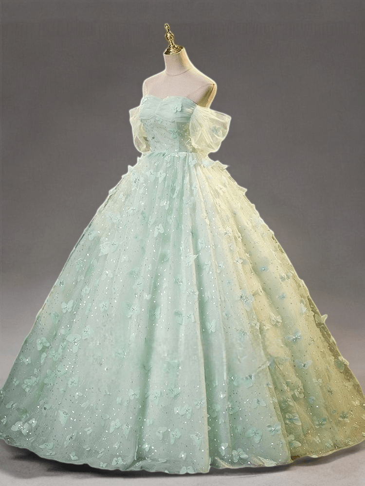 Mint Green Evening Dress with Floral Appliqu - Green Tulle Evening Gown with Corset Plus Size Size 0 / Teal Green Mint Green Evening Dress with Floral Appliqu - Green Tulle Evening Gown with Corset Plus Size Size 0 / Teal Green