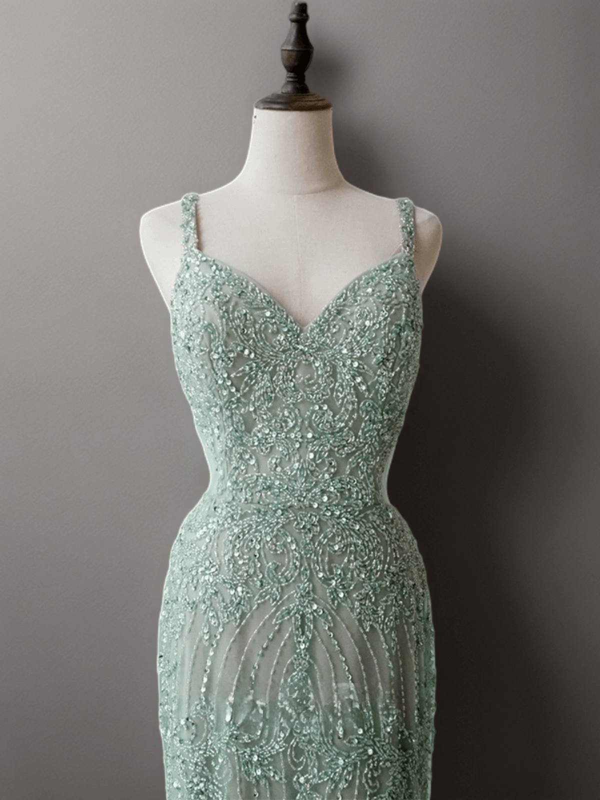 Mint Green Pretty Sequin and Beaded Spaghetti Strap Dress - Elegant Sequin Evening Gown Plus Size - WonderlandByLilian