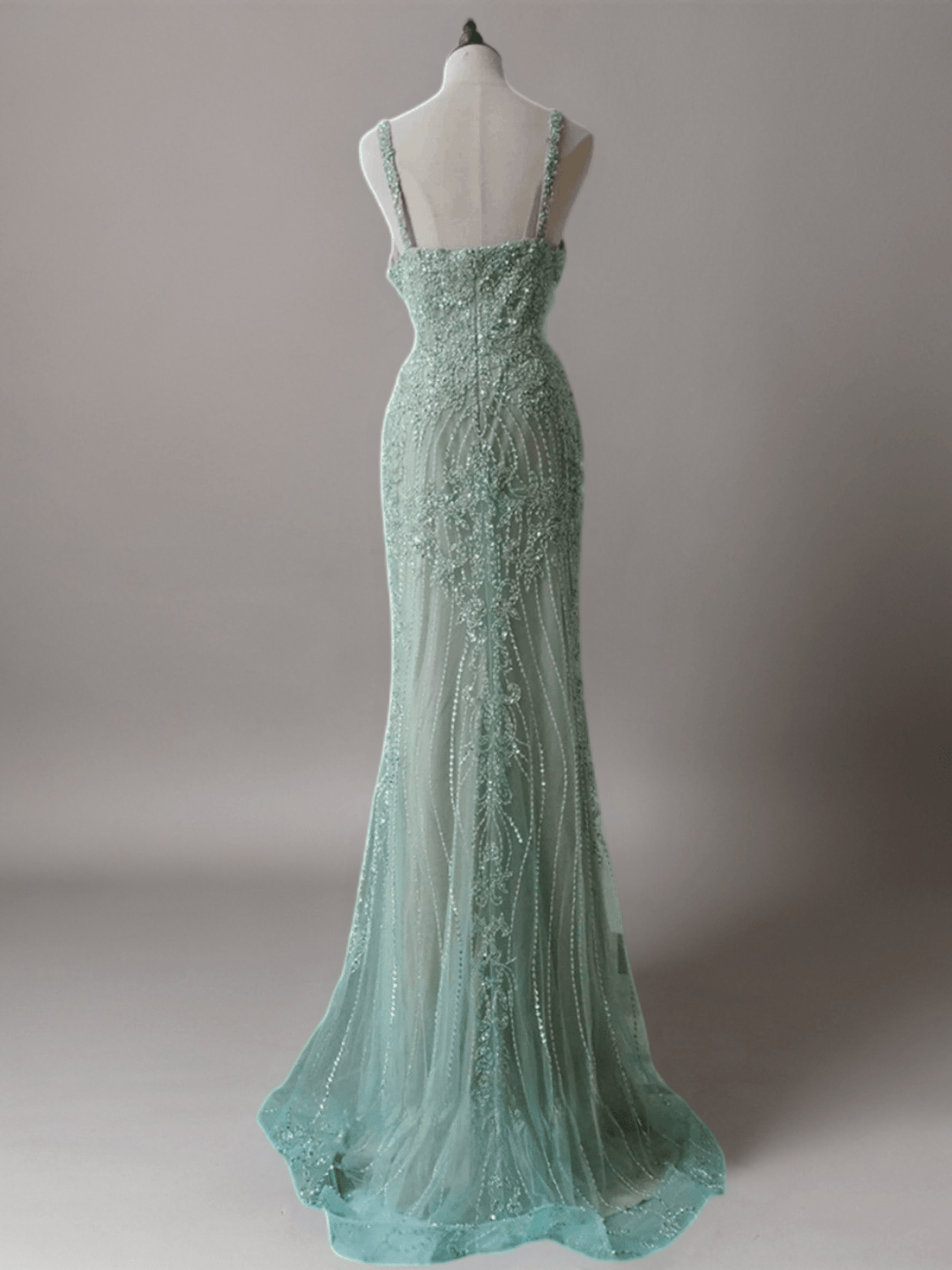 Mint Green Pretty Sequin and Beaded Spaghetti Strap Dress - Elegant Sequin Evening Gown Plus Size - WonderlandByLilian