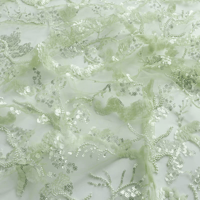 Mint Green Sequin Embroidered Tulle Fabric - WonderlandByLilian