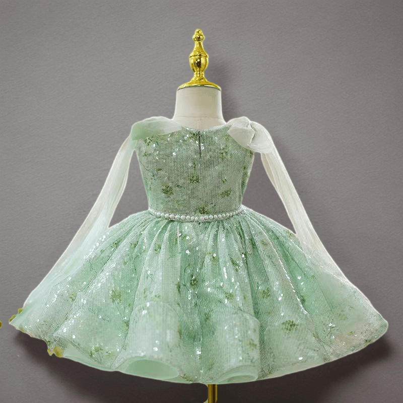 Mint Green Sequin Tulle Flower Girl Dress for Wedding Draped Sleeves WonderlandByLilian Mint Green Sequin Tulle Flower Girl Dress for Wedding Draped Sleeves WonderlandByLilian