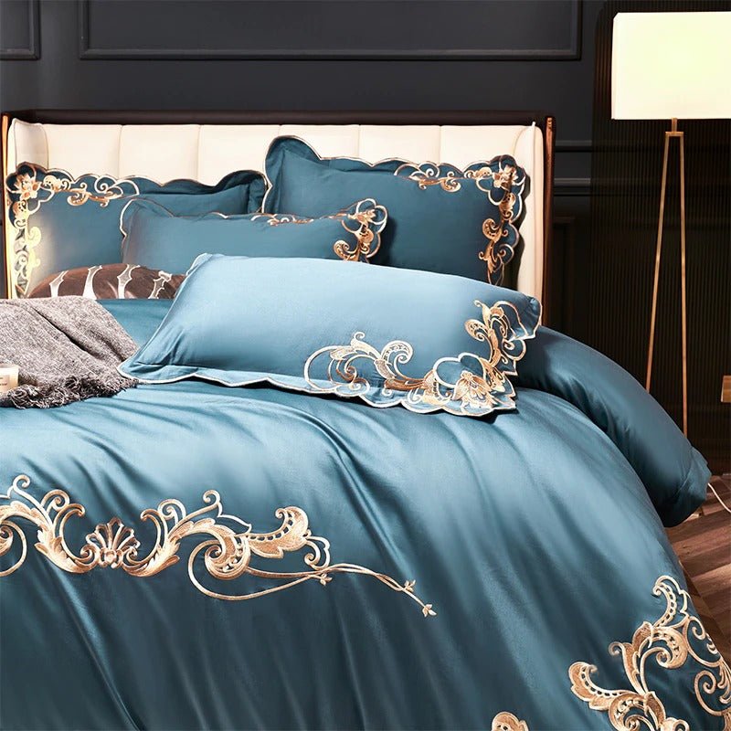 Miriam Blue Embroidered Cotton Bedding Set - WonderlandByLilian