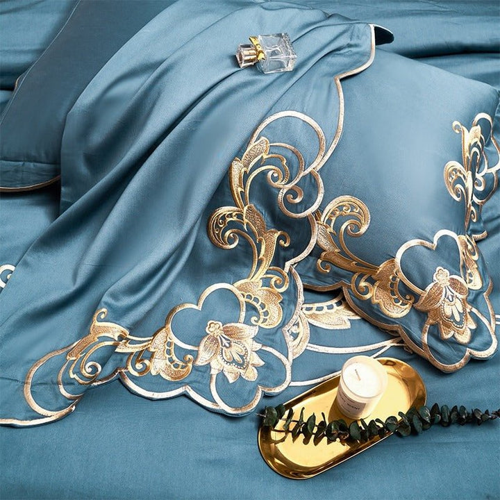 Miriam Blue Embroidered Cotton Bedding Set - WonderlandByLilian