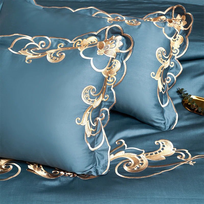 Miriam Blue Embroidered Cotton Bedding Set - WonderlandByLilian