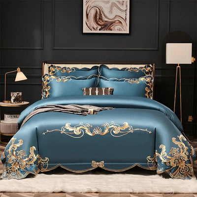 Miriam Blue Embroidered Cotton Bedding Set - WonderlandByLilian