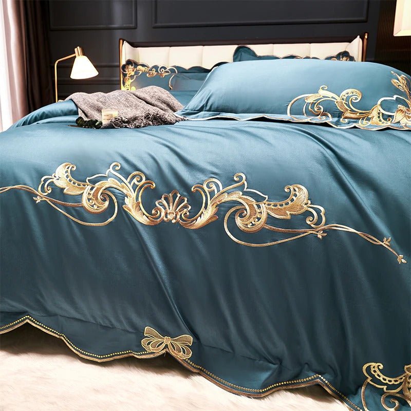 Miriam Blue Embroidered Cotton Bedding Set - WonderlandByLilian