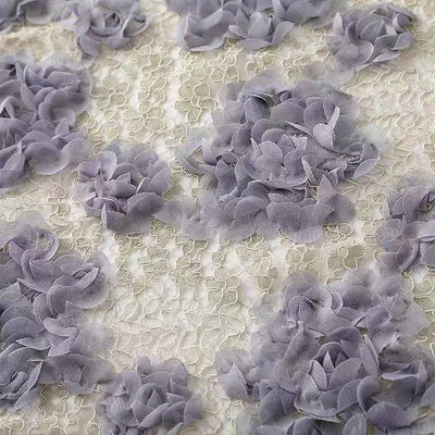 Misty Purple 3D Rose Floral Embroidered Lace Fabric - WonderlandByLilian