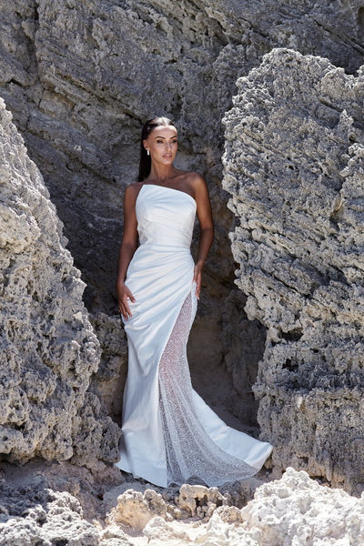 Modern Asymmetrical Neckline Bridal Gown - EVE - WonderlandByLilian