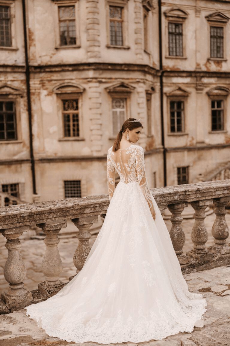 white long sleeve aline dress Minimalist Crepe Modest A-line Long Sleeve Wedding Dress Debora Made to Order / Ivory / Custom (Plus Size)