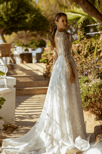 Modern Long Sleeve Wedding Dress - Pretty Sequin Dress - Fitted Lace Wedding Dress with Sleeves Plus Size - WonderlandByLilian
