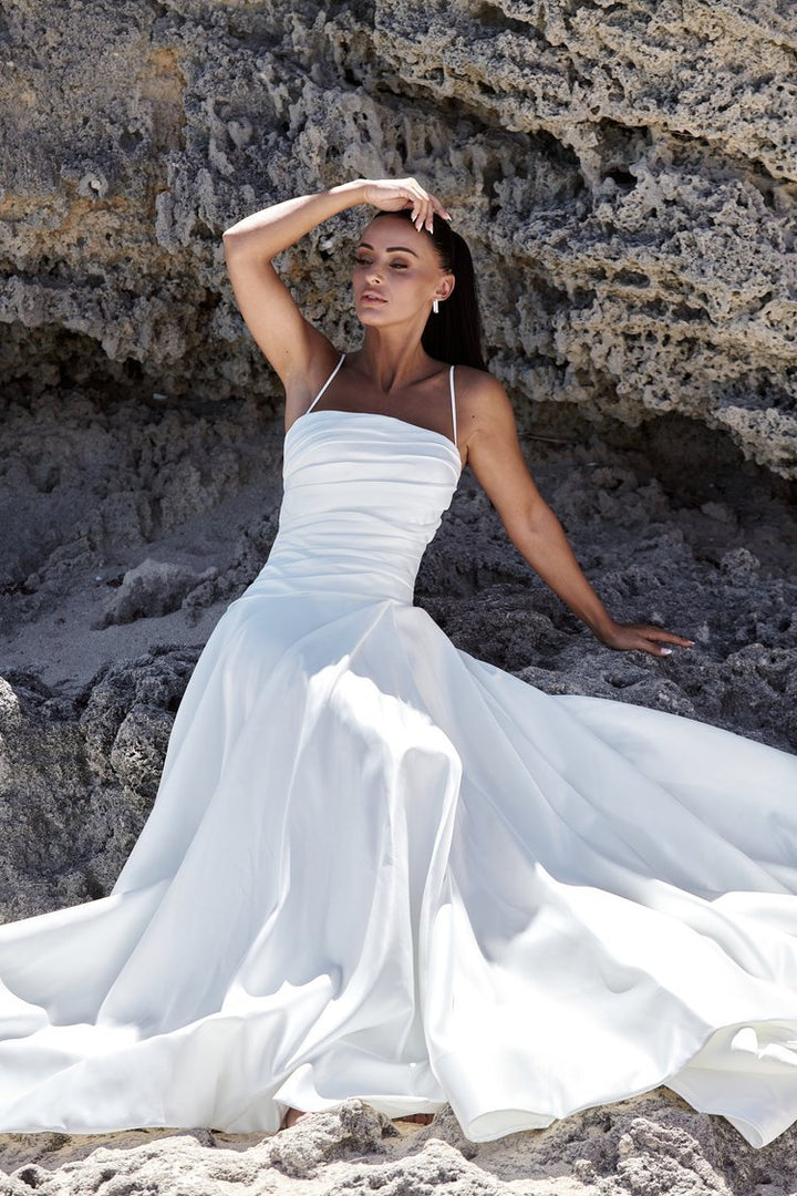 Modern Luxury Satin A-line Wedding Gown - ELIZABETH - WonderlandByLilian